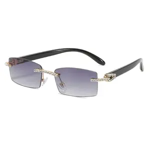 OEC CPO Rimless Diamond Sunglasses Women Vintage Rectangle Sun Glasses Female Shades Rhinestone Square Eyewear Gradient Colors