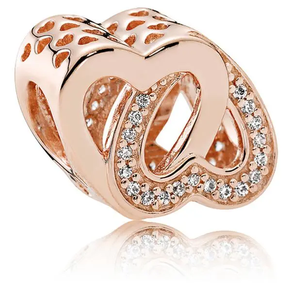 PANDORA Entwined Hearts Charm, Edgy Love Symbol in Rose Metal with an Interlocked Design and Stone Accents, Romantic Gift, Matching Heart Charms & Pendants