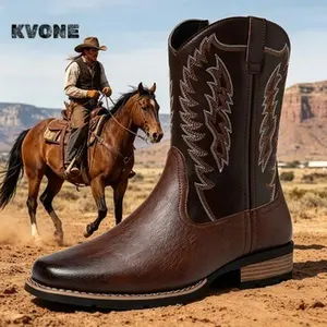 KVONE-Versatile Western Boots for Men,comfortable security footwear,Square Toe Slip-on Chelsea Ankle Boots,Zipper design, making it convenient to put on,British Retro Work Boots,available in brown and black; outdoor casual closed-toe style