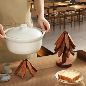 4 Walnut Wood Tree Shape Trivet Set Foldable Kitchen Wooden Trivet with Stand, Kitchenware Stored Like a Christmas Tree valentines  day  wreath festive home decor Rechargeable UV-C Toothbrush Sterilizer too Round Coaster Handplacemat Dinnerware Tableware