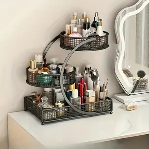 3-layer large-capacity cosmetic storage rack, storage shelf, vanity table, bathroom countertop Stylish Organizer, perfume, care products, nail polish, lipstick, vanity table, vanity countertop rack, vanity table, Cosmetic Makeup Organizer