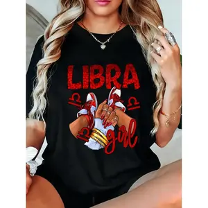 Cotton Unisex Libra Girl Birthday Women Sneakers Zodiac Sign TShirt Casual Graphic Vintage TShirt