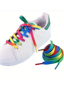 Rainbow Gradient Print Shoe Laces, Multi-Color Polyester Fiber Shoelaces, Durable Flat Rainbow Shoelaces for Sports Shoes & Casual Shoes