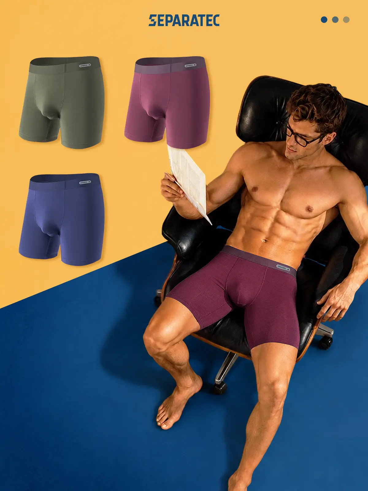 Separatec Men's Dual Pouch 60S Modal Boxer Briefs 3 Pack, 6.5in Underwear, Ice Silk Cooling, Seamless-Fit Waistband, Classic Fly, Breathable, Soft, Moisture-wicking, Machine Washable Menswear, Tagless, Supportive Fit for Everyday Comfort sohochic