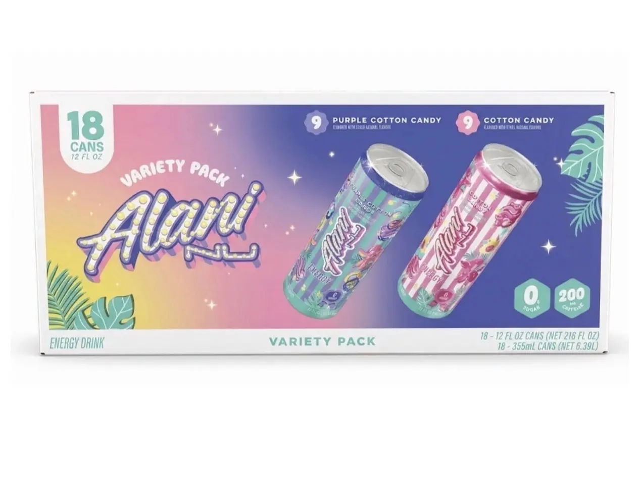 Alani Nu Variety Pack - 18 Cans of Assorted Flavored Energy Drinks Purple Cotton Candy & Purple Cotton Candy