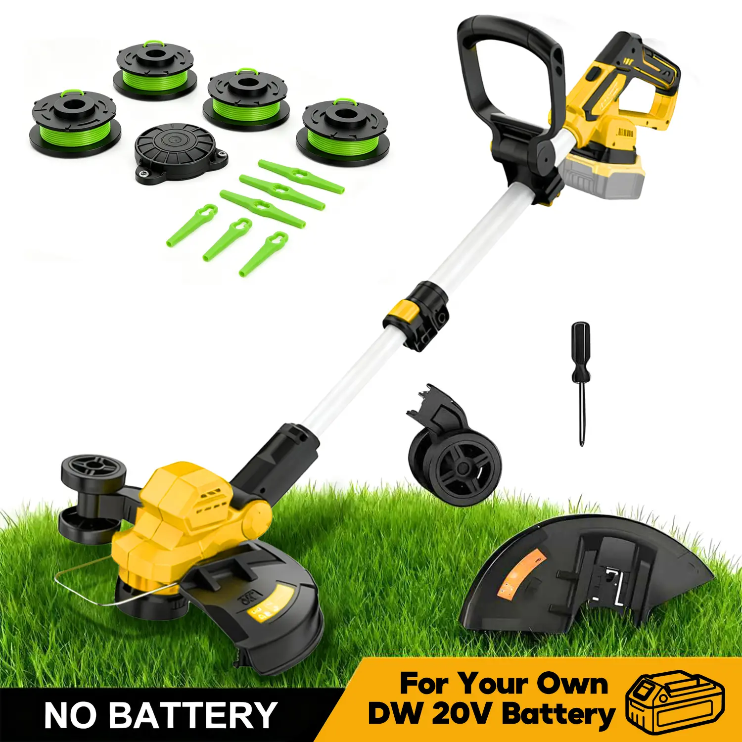 Electric Cordless Weed Wacker Power Tool for Dewalt 20V Max, Battery Powered Weed Eater Edger Mower, 12 Inch Brushless String Trimmer Grass Cutter Auto Line Feed with 4 Line Spools, Tool Only