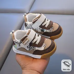 Boys' & Girls' First Walking Shoes - Non-Soft Sole Toddler Sneakers with Closure, Brown/Beige/, TPR Anti-Outsole Indoor/Outdoor, Easy-On Closure Ages 1- - Safe Early Walkers, Kid Shoes, Indoor Outdoor Footwear, Kids Design, Durable Kids Footwear, Pattern,