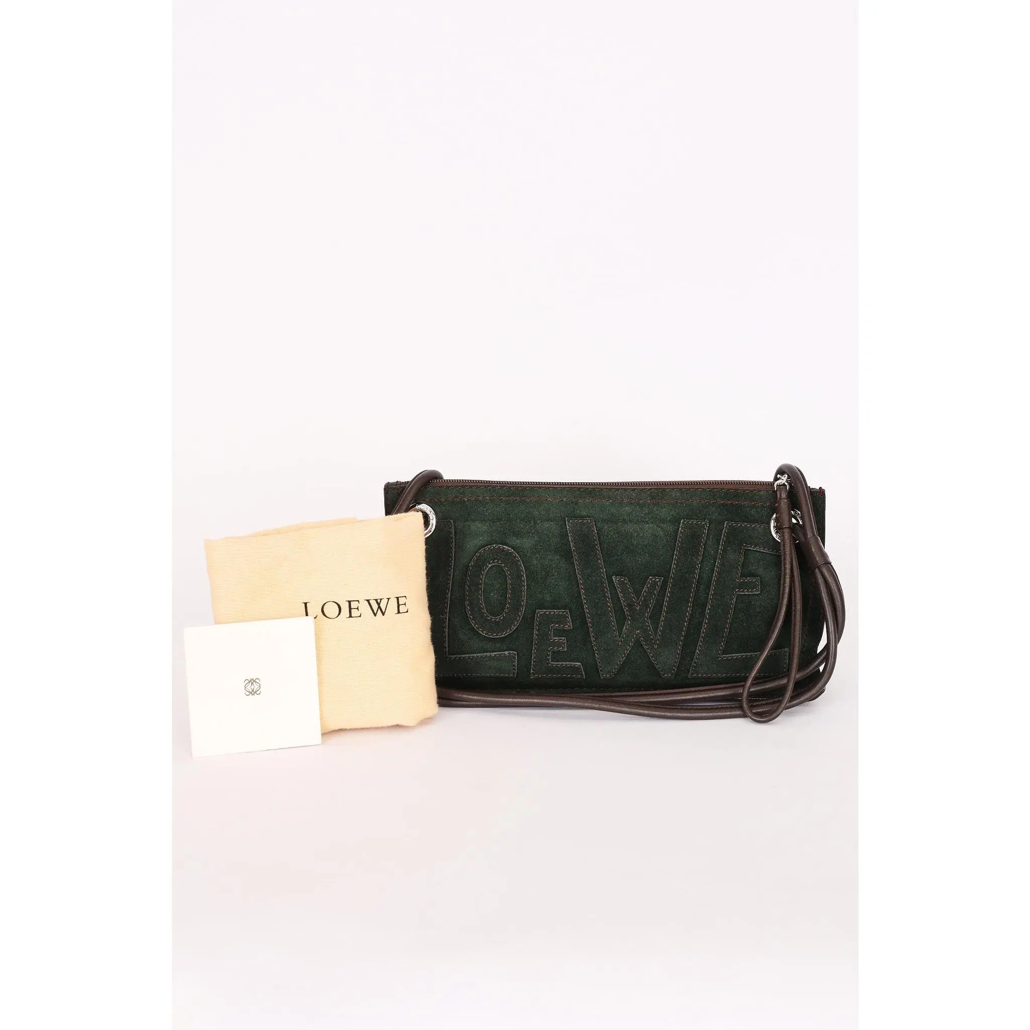 Pre-owned Loewe Designer Handbag/Wallet Double Sided Logo Shoulder Bag Dark Green Suede Drop 51