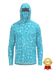 Men's Fishing Hoodie with Face Mask, Long Sleeve Quick Dry Lightweight Breathable, Fashion Water Ripple Design for Fishing Beach Lake Outdoor Activities