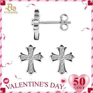 Delzzad Gothic Sparkle Cross Stud Earrings VVS Synthetic Moissanite Earrings S925 Studs Moissanite Earrings Jewelry Unisex Hip Hop Earrings Perfect Birthday Engagement Anniversary Mother’s Day Christmas Valentine's Day Gifts