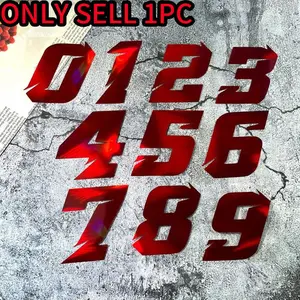 1PC  Red Laser 0123456789 Number Motorcycle Sticker  Suitable for Body Scratch Occlusion  Bumper  Trunk Indoor and Outdoor Creative Waterproof and Durable Racing Style Coding Decorative Self-adhesive