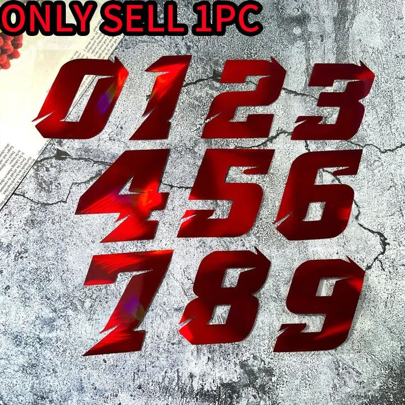 1PC  Red Laser 0123456789 Number Motorcycle Sticker Decals Motorcycle Decoration Suitable for Body Scratch Occlusion  Bumper  Trunk Indoor and Outdoor Creative Waterproof and Durable Racing Style Coding Decorative Self-adhesive