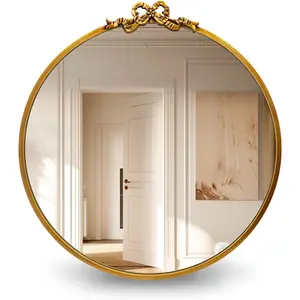 Vintage round gold wall mirror bathroom vanity mirrors 20inch decorative antique metal ornate circle mirror baroque home bow decor for dressing tablebedroomliving roomhallway
