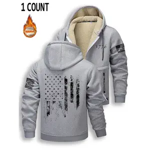 Men's Thickened Fleece Jacket with Printed Letter Design and Lamb Fur Hoodie Warm and Comfortable Zipper Cardigan Top for Sports and Casual Wear Coats Long Sleeve Menswear Stylish