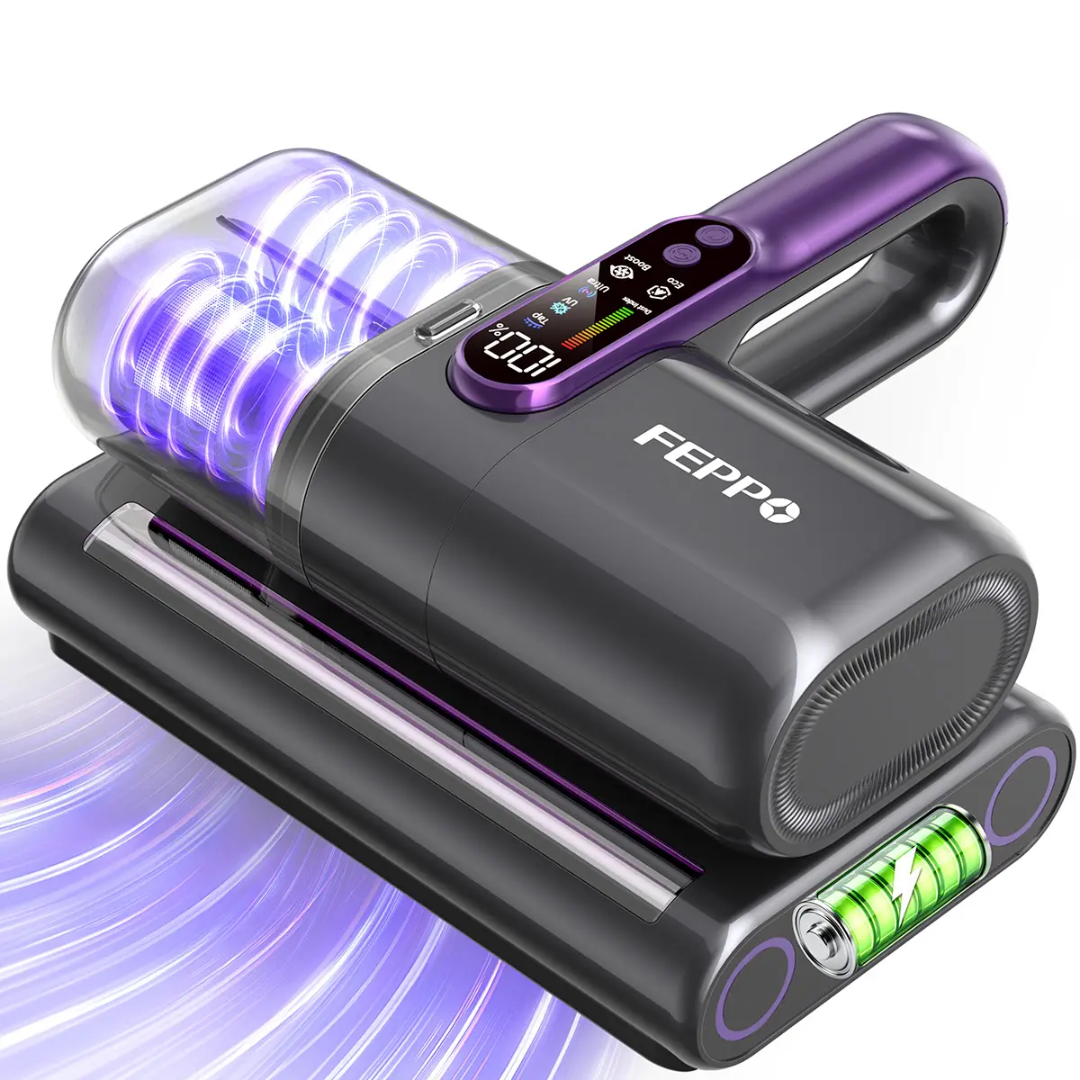 FEPPO Cordless Mattress Vacuum Cleaner, 18Kpa Strong Suction Bed Vacuum 253.7nm UV-C Light, Ultrasonic, Dust Sensor & LED Display, 52800 BPM Handheld Vacuums for Bed, Sofa, Couch, Crib