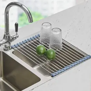 Roll Up Dish Drying Rack, Over The Sink Dish Drying Rack Kitchen Rolling Dish Drainer, Foldable Sink Rack Mat Stainless Steel Wire Rack for Kitchen Sink Counter Storage in 04 Sizes Organiser