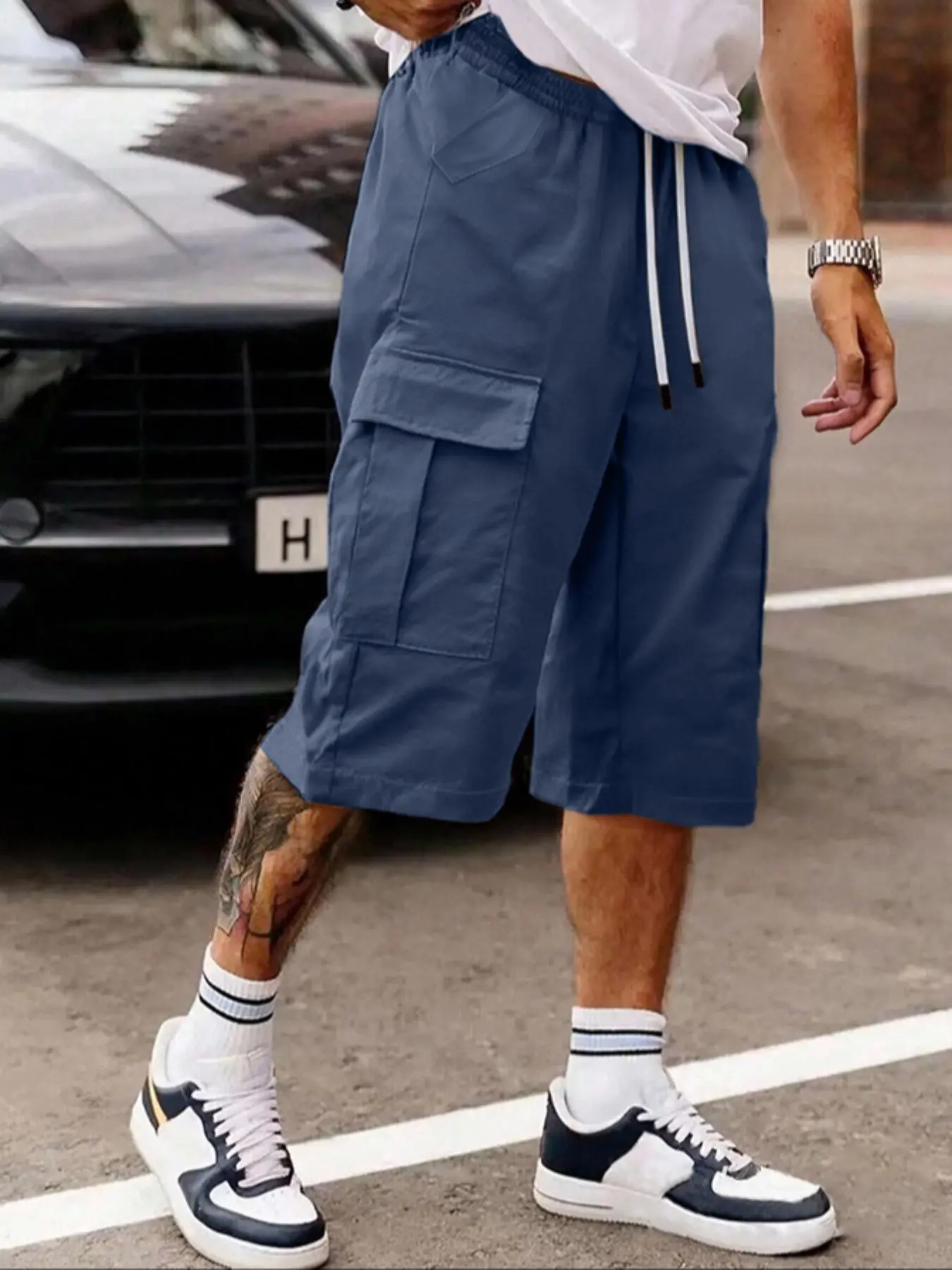 Men's Solid Color Drawstring Waist Cargo Shorts, Regular Fit Casual Comfy Pocket Design Shorts for Summer, Men's Bottoms for Daily Wear