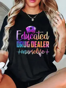 100% Cotton Educated Drug Dealer Nurse Life Funny Nurse Heart Beat T-Shirt