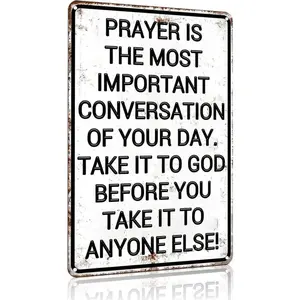 Christian Gifts for Men Women Prayer Is The Most Important Conversation of Your Day Vintage aluminum Sign Religious Metal Wall Art for Home Church Prayer Room Office Chapel Decor 8x12 Inch christian wall decor christian wall art religious wall art