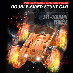 Remote Control Car, Rc Cars Stunt RC Car Toys New Upgraded Strip Lights and Headlights Car Toys Double-Sided 360° Rotating 4WD Rc Drift Truck for Boys Girls Birthday Gift