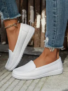 Slip-On Nurse Shoes for Women, Soft Sole Anti-Slip Breathable Flat Casual Shoes, Spring & Fall Textile Rubber Soles