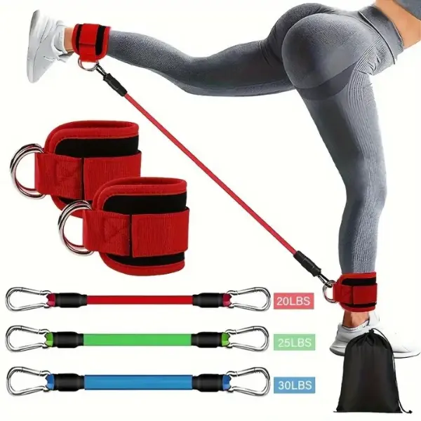6pcs Set, Including 3 Elastic Ropes + 2 Ankle Fixation Rings + 1 Storage Bag. Ankle Resistance Band for Fitness, Ankle Band for Legs, Ankle Resistance Band for Kicking Buttocks, Fitness Training, Buttocks Fitness