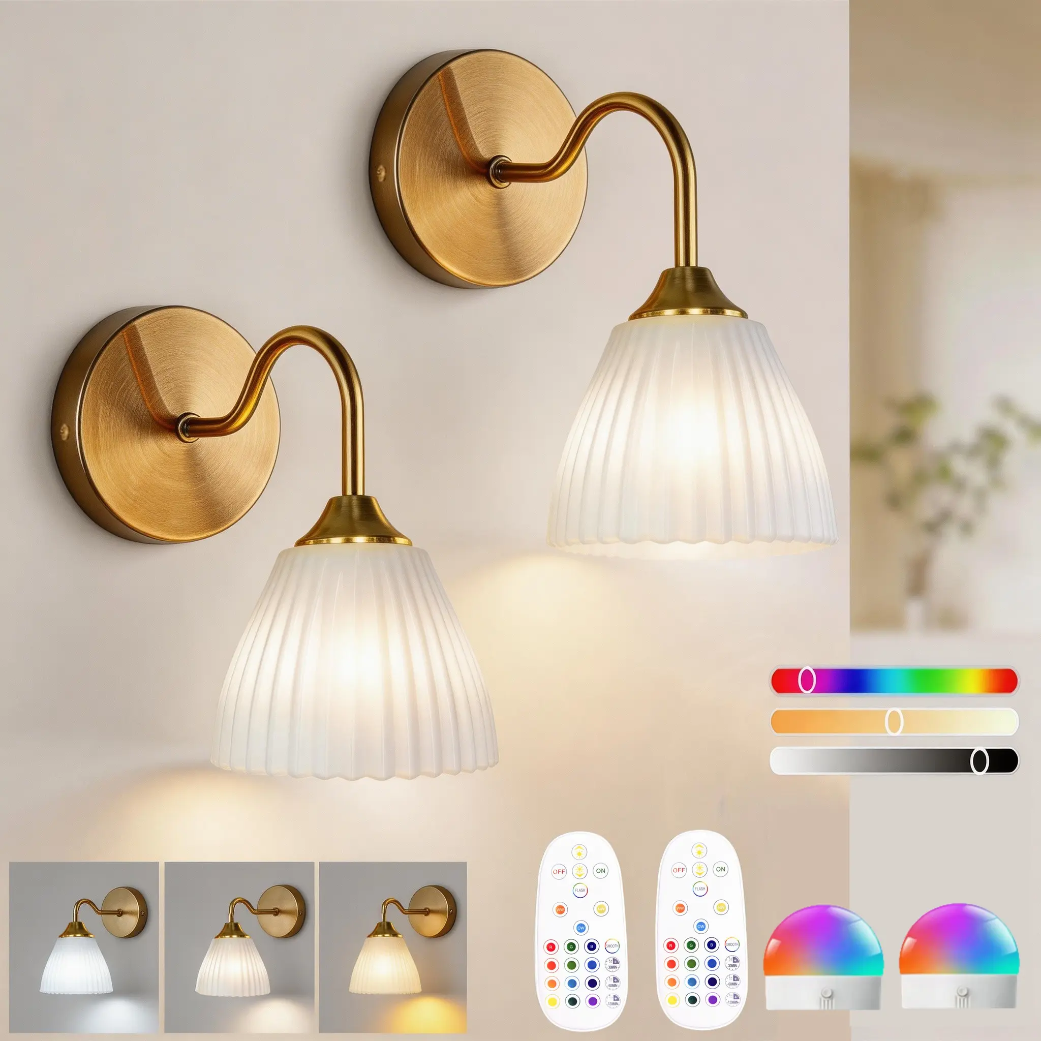 Battery-Powered Wall Lamp, Rechargeable Adjustable Light, Cool RGB Light Bulb with Remote, Body, Acrylic Shade, Modern Home Decor, Modern Mood Lighting, Dimmable Wall Sconce