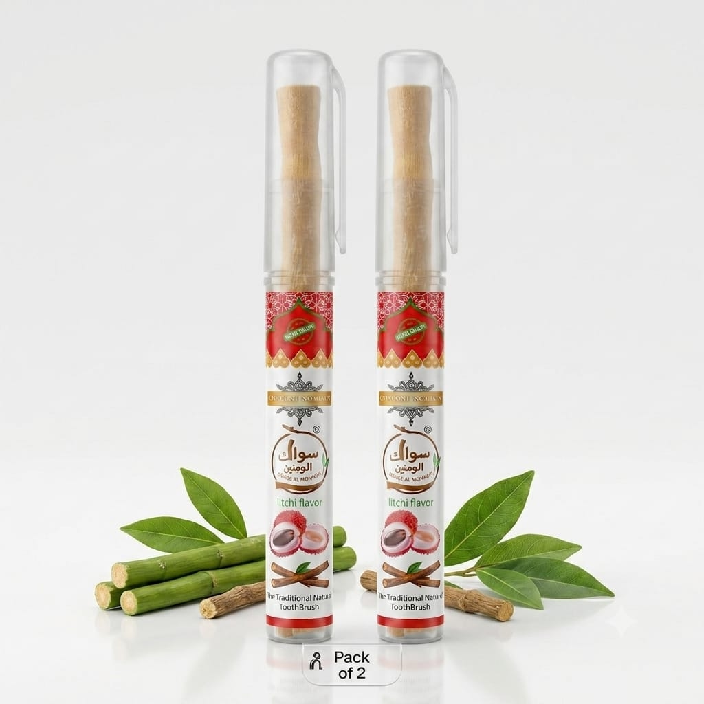 Adults' Natural Oral Care Alternative Litchi Miswak Holders (2-Pack, 6-in) - Luxury Reusable Portable Non-Medical Holders for Cleansing, Brightening, Preventing Bad Breath, Traveling, Reusable Holders, Prevents Bad Breath