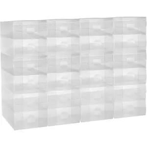 24 Pcs Shoe Box Clear Stackable Shoe Organizer Foldable Containers for Closet Apartments Small Spaces Dorm Bedroom (12 x 7.5 x 3.7 Inches)