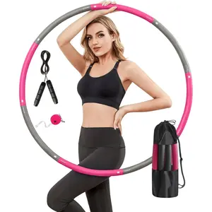 Weighted Exercise Hoop for Adults, 2.2lb Detachable Fitness Hoop, Adjustable Hoop with Jump Rope, Tape Measure and Carry Bag, Home Gym Workout