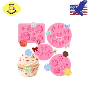 4 Pcs Flower&Bow Molds for Chocolate, Bow Chocolate Molds Silicone