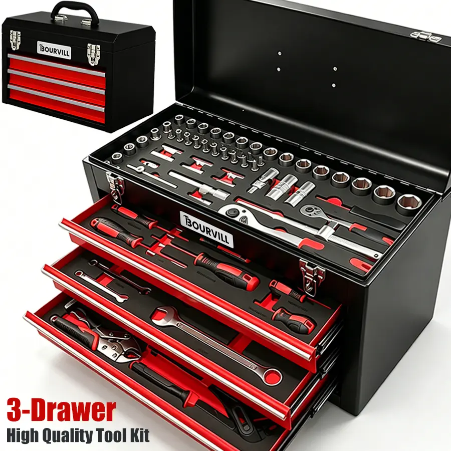 BOURVILL108-Piece 3-Drawer Tool Organizer, Heavy Duty Tool Storage Box with Drawers, Portable Tool Chest for Garage Workshop Hand Tools Screws Nuts Bolts, Stackable Hardware Organizer Case fathersdaygift summervibes️ toolupgrade