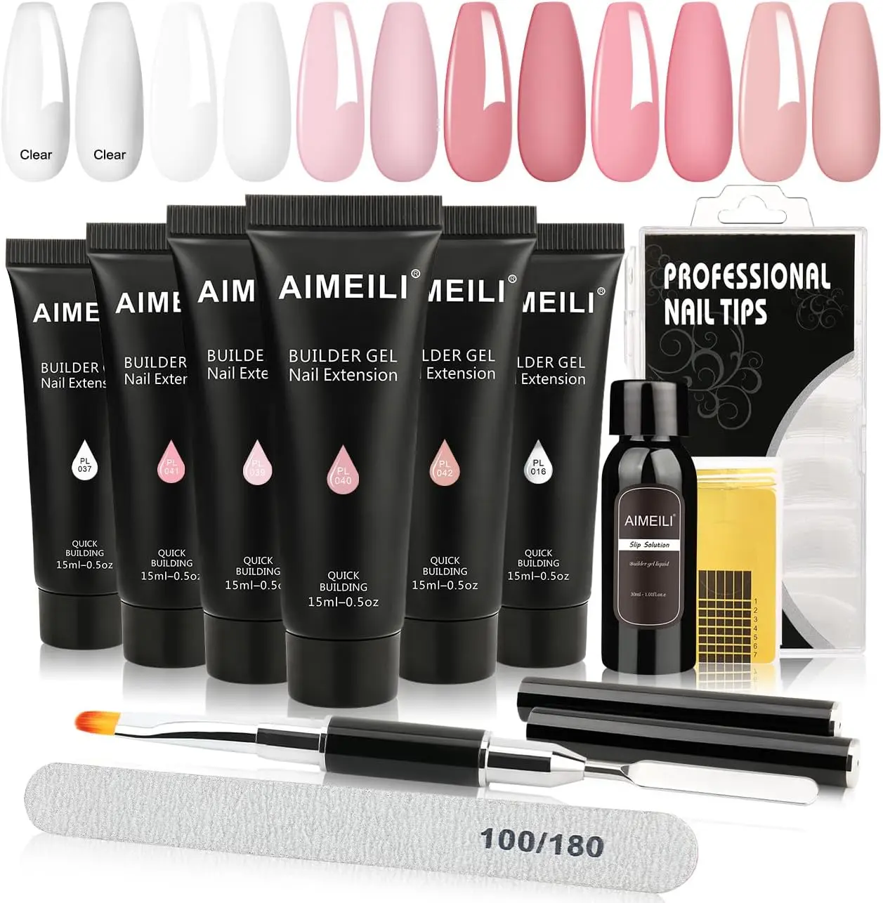 AIMEILI 6 Colors 15ml Nude Pink Poly Nail Extension Gel Set Starter Kit Basic Manicure Tools for Women Kit13