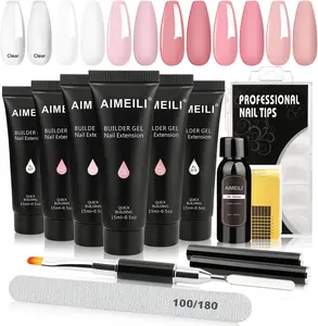 AIMEILI 6 Colors 15ml Nude Pink Poly Nail Extension Gel Set Starter Kit Basic Manicure Tools for Women Kit13