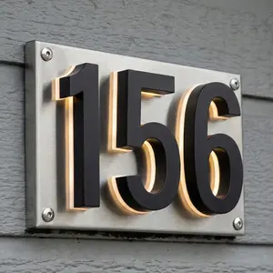 4 inch backlit house numbers - 2700k Stainless Steel - Waterproof