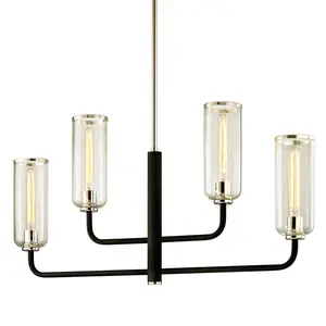Aeon Linear Chandelier - Handcrafted Iron with Polished Nickel and Carbide Black Finish