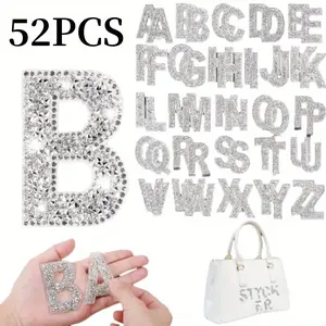 52 Pieces of Shiny Rhinestone Ironing Letter Stickers - A-Z, Suitable for Fabrics, Backpacks, Bags, Hats, DIY Clothing, and Handicrafts
