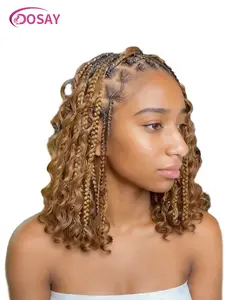 613 Blonde Boho Knotless Box Braided Wig – 12" Full Lace,Curly Ends,Premium Synthetic,Breathable,Baby Hair & Natural Look synthetic full lace wig