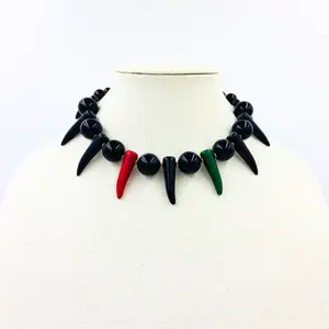 RBG PAN-AFRICAN SHAKA ZULU NECKLACE - RED, BLACK, and GREEN beads, Unique Design, Tribal Accessory