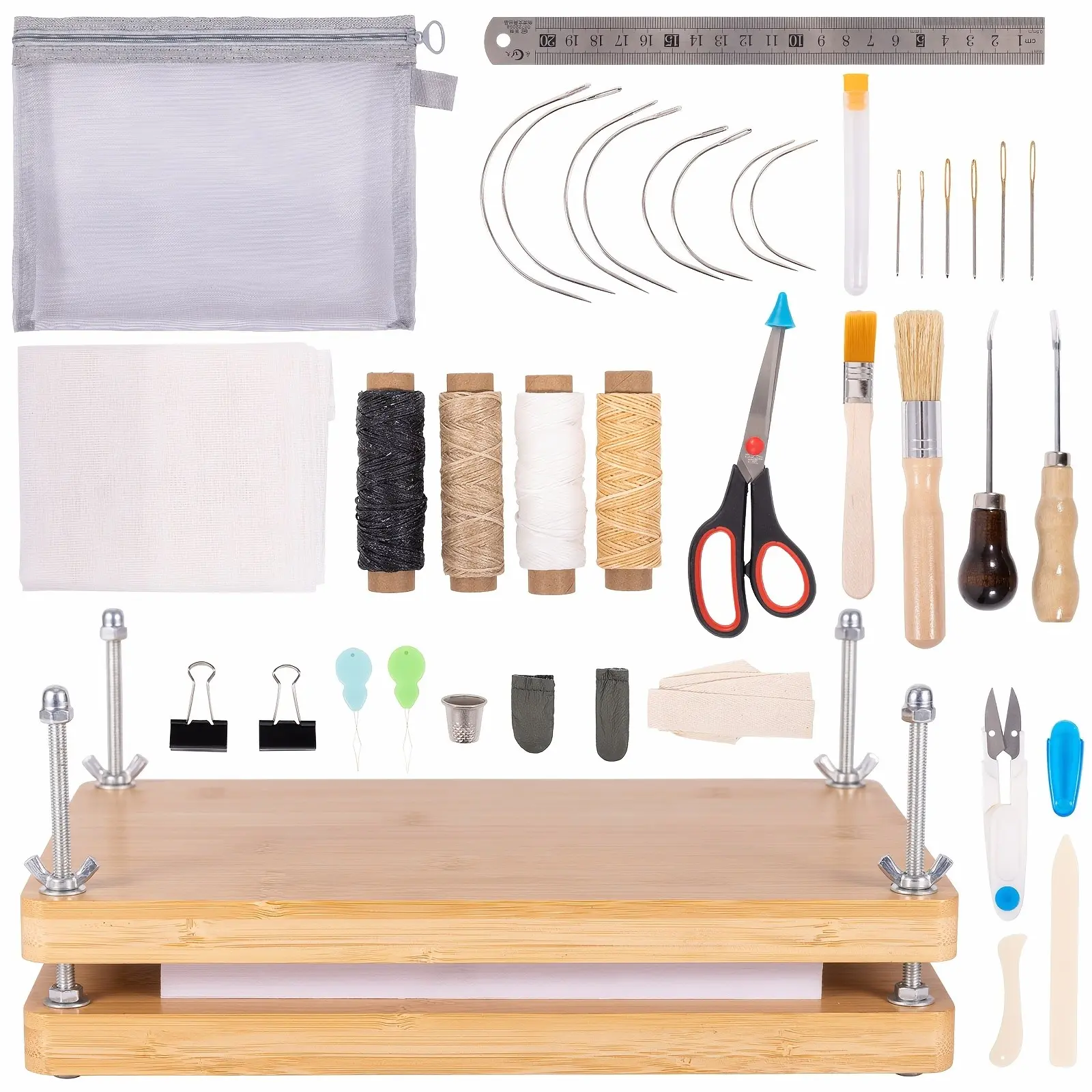 Book Binding Kits, Book Binding Kits for Beginners, Book Binding Press, 7.9"x11.6", Books Making Kit Bookbinding Supplies with Wooden Binding Press Books Cover Board Bone Folder Awl Bind Strap for DIY
