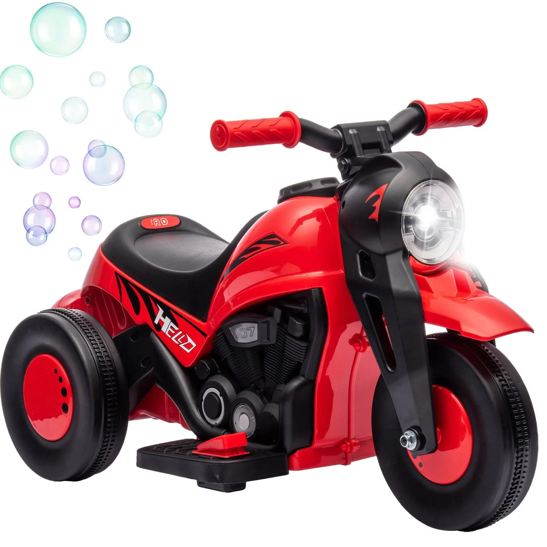 Unisex 6V 3-Wheeled Kids Electric Ride-On Bubble Car Motorbike - 2 MPH, Stable Design, LED Headlight, Bubbles, Music, Forward & Reverse, Red BPA-Free Outdoor Play Toy for Toddlers, Toys, Fun