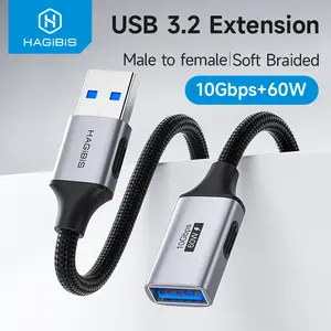 Hagibis USB Extension Cable USB 3.2 Male to Female10Gbps 60W Fast Charging Braided Data Cable for Laptop TV Flash Drive Mouse Printer