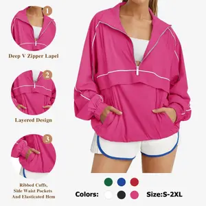 2026 Quarter Zip Pullover Women Moisture-Wicking Oversized Sweatshirt Lightweight Workout Athletic Pullover Jacket#Springtok Sun Protection Jacket Gym Sweatwear Casual Sporty Top..