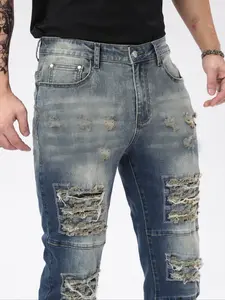 Men's Regular Fit Ripped Jeans, Casual Comfy Slim-fitting Denim Jeans for Daily Wear, Fashion Men's Bottoms for All Seasons