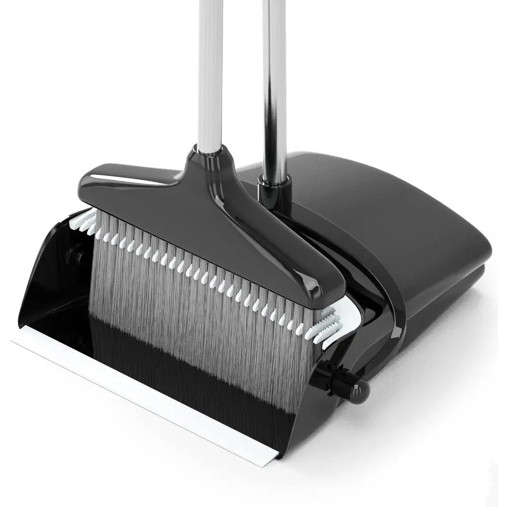 54" Long Handle Broom and Dustpan Combo Set, Home & Office Household Cleaning Tool with Adjustable Sweeping Height, Space-Saving, Black & Grey