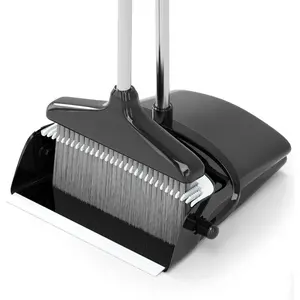 Broom with Dustpan Combo Set (54") Long Handle Household Dust Pan For Home,Office,Kitchen Cleaning (Black & Grey)