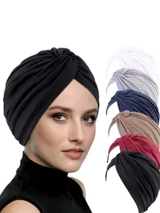 Solid Color Twist Turban Hat, Stretchy Turban Bonnet, Muslim Instant Turban Bonnet, Fashion Accessories for Women & Girls
