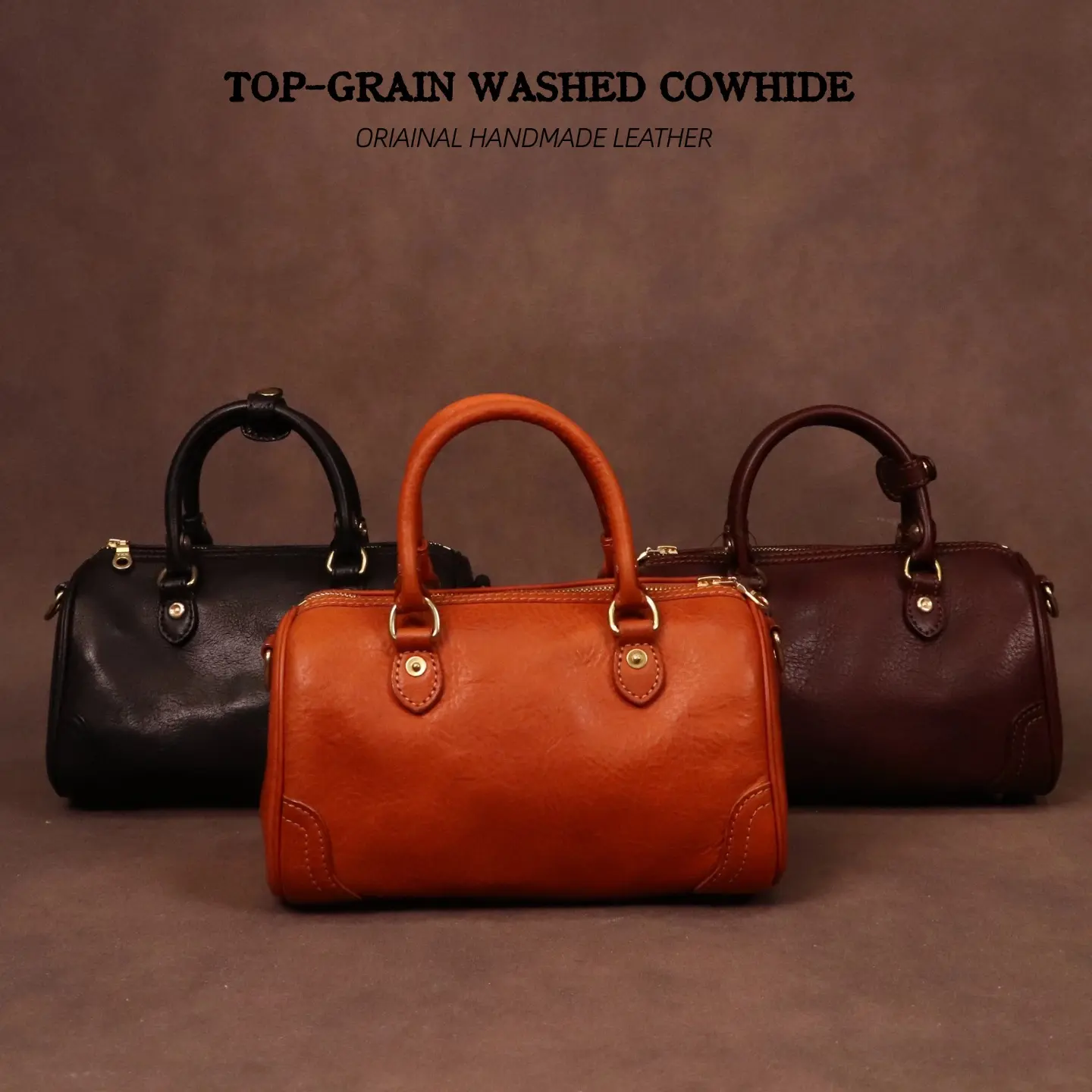 Top-Grain Washed Vegetable-Tanned Cowhide Women's Medium Barrel Bag, Genuine Leather Handbag, Shoulder & Crossbody Bag(C2236#)