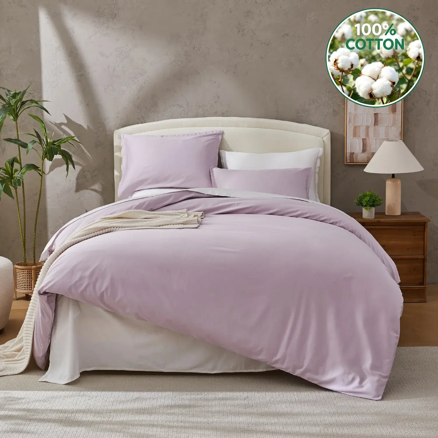 Andency 100% Cotton Duvet Cover Natural Set Breathable Solid Lightweight Soft 3 Pieces Bedding Set Includes1 Duvet Cover&2 Pillow Shams