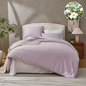Andency 100% Cotton Duvet Cover Natural Set Breathable Solid Lightweight Soft 3 Pieces Bedding Set Includes1 Duvet Cover&2 Pillow Shams